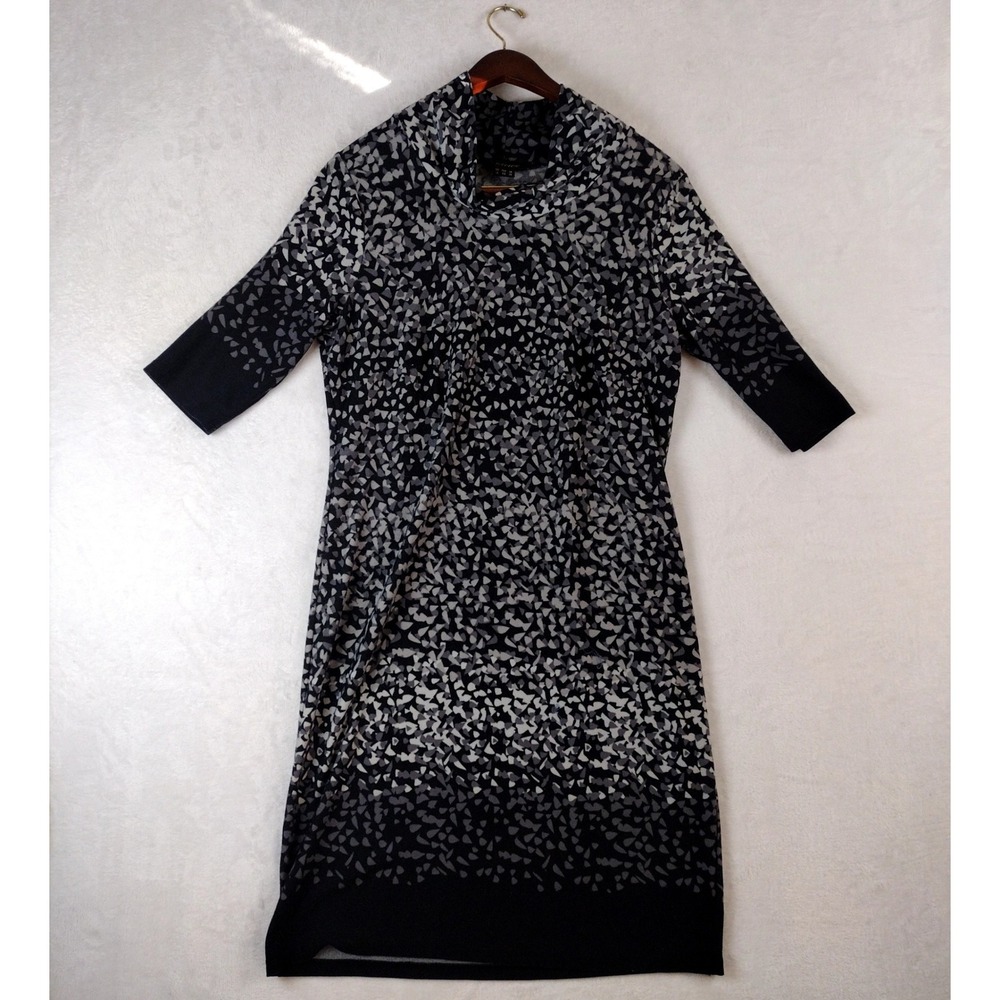 Chicwe Womens Black Grey Geometric Abstract Cowl Neck Sheath Dress Size 14